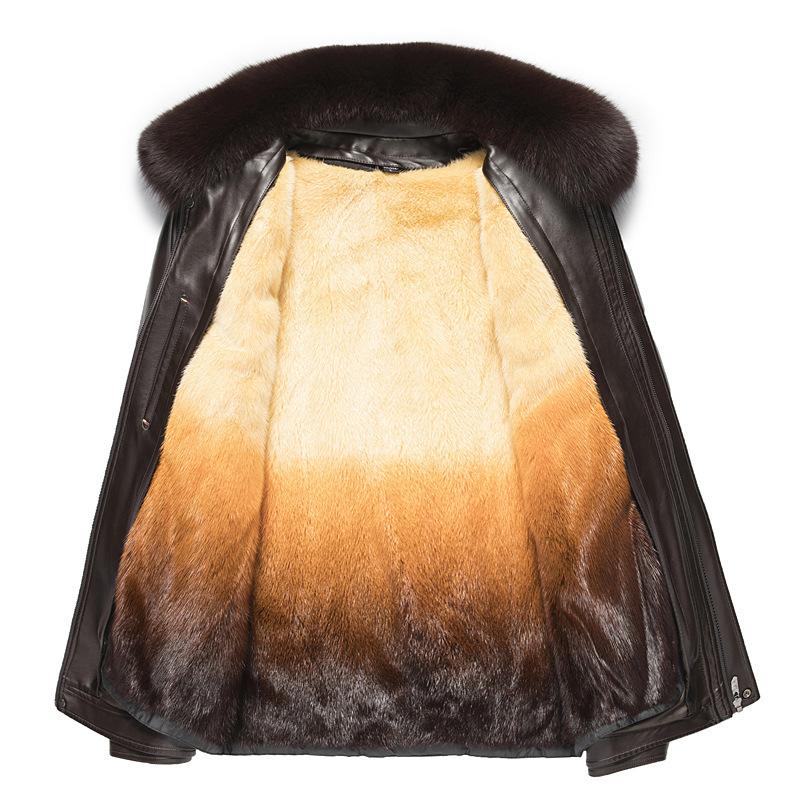 Autumn and Winter New Leather Jackets for Men, Business Casual, High-end Temperament, Fashionable Fox Fur Collar Leather Jackets