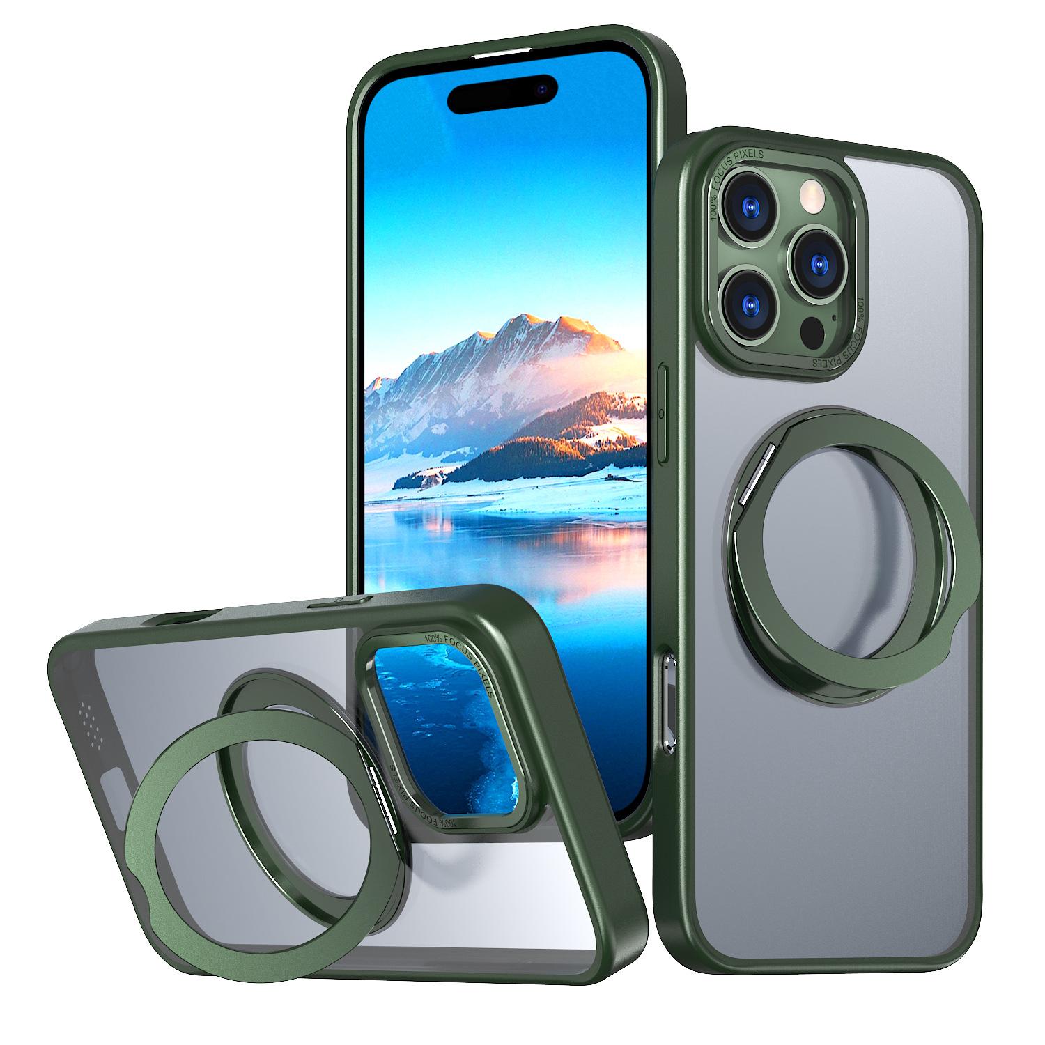 

For IPhone 16 Pro Phone Case Transparent Magnetic Rotating Magsafe Bracket for Apple 15 Protective Case For iPhone 11