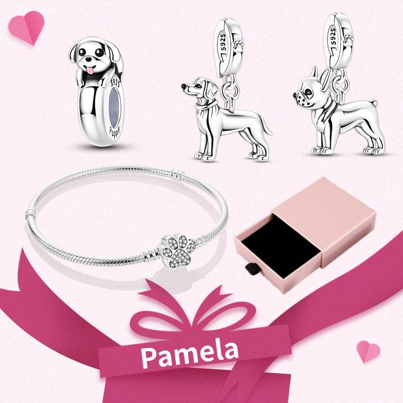 Pink Heart Charm Set 925 Original Silver Charms Bracelet With Gift Box For Women Wedding Anniversary Jewelry Gift 4pcs/lot