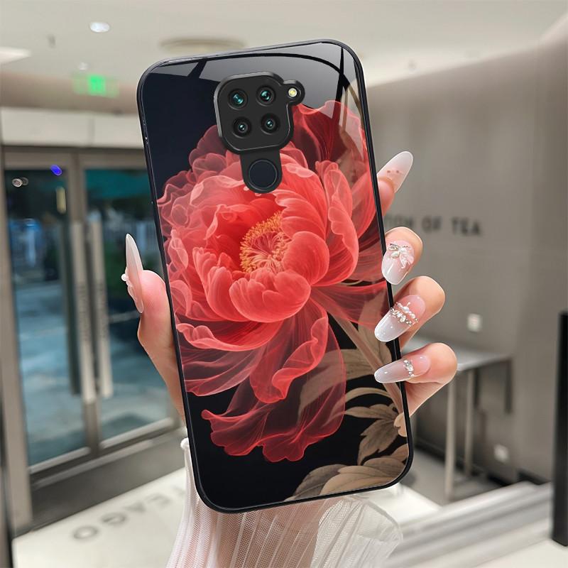 

Beautiful Flower Cute Cartoon Cats Case For Xiaomi Redmi Note 9 (4G) Tempered Glass Phone Case Protective Back Cover Hard Shell Redmi Note 9 4G