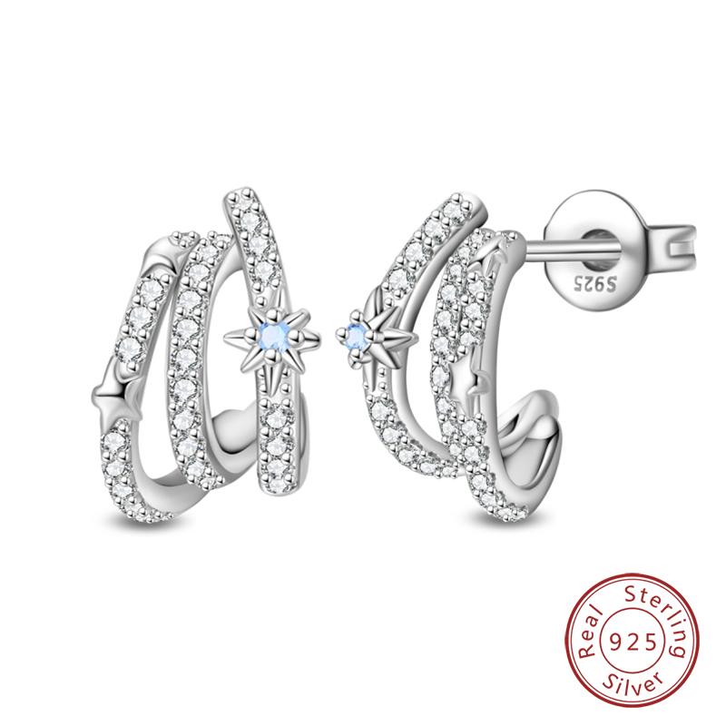 Curved Claw Snowflake Four-Leaf Star Stud Earrings For Women Shining Cubic Zirconia Fashion Ear Studs Daily Party Wear Jewelry