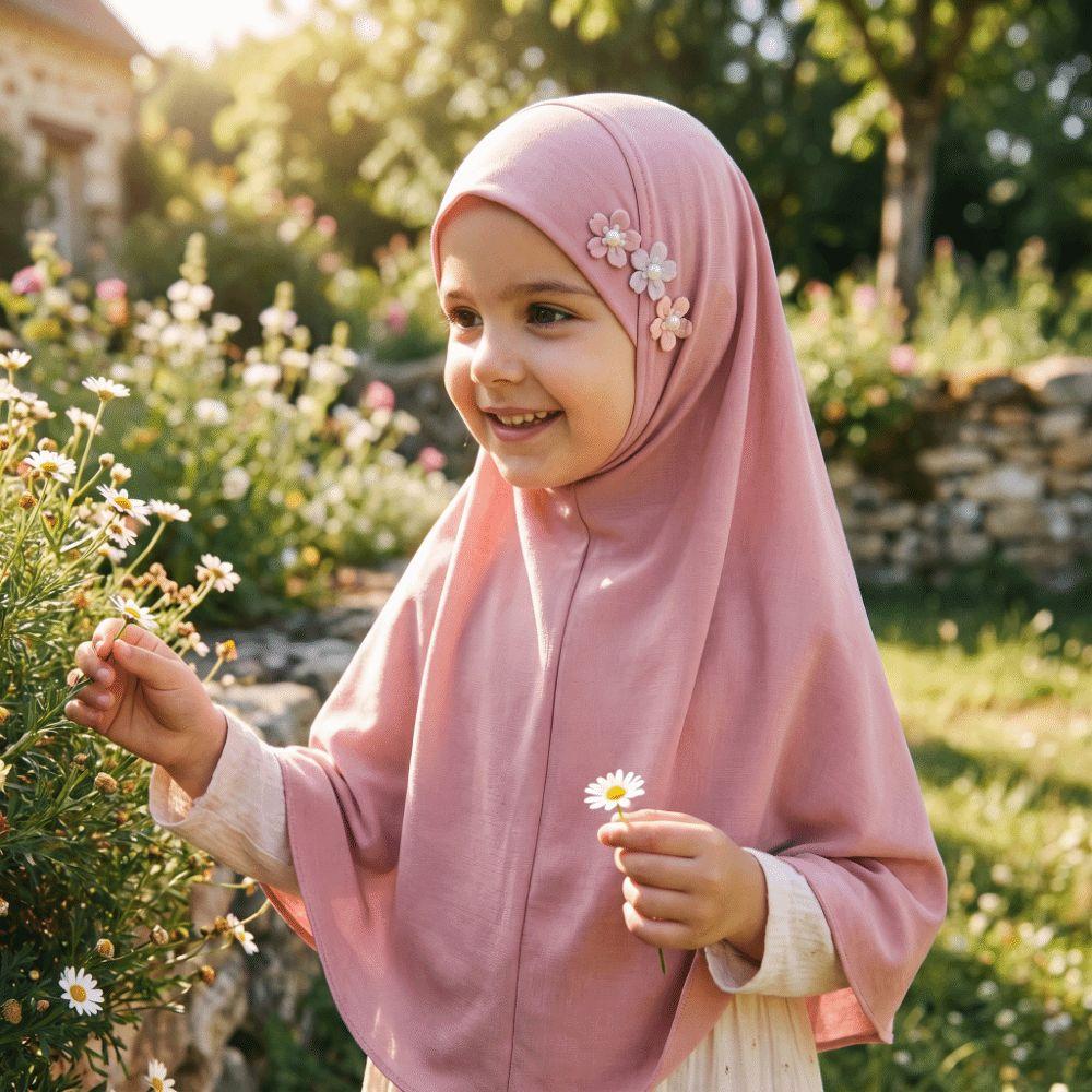with Floral Ornament Little Girls Pull-On Hijab Stretch Head Wrap Turban Head Cover Traditional
