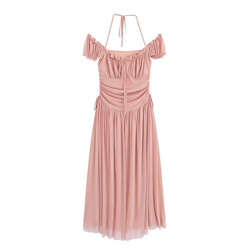 

Julu Studio White Peach Oolong Powder Romantic Vacation Long Dress for Slightly Chubby Women, Plus Size Slimming Dress Honey powder color 2XL
