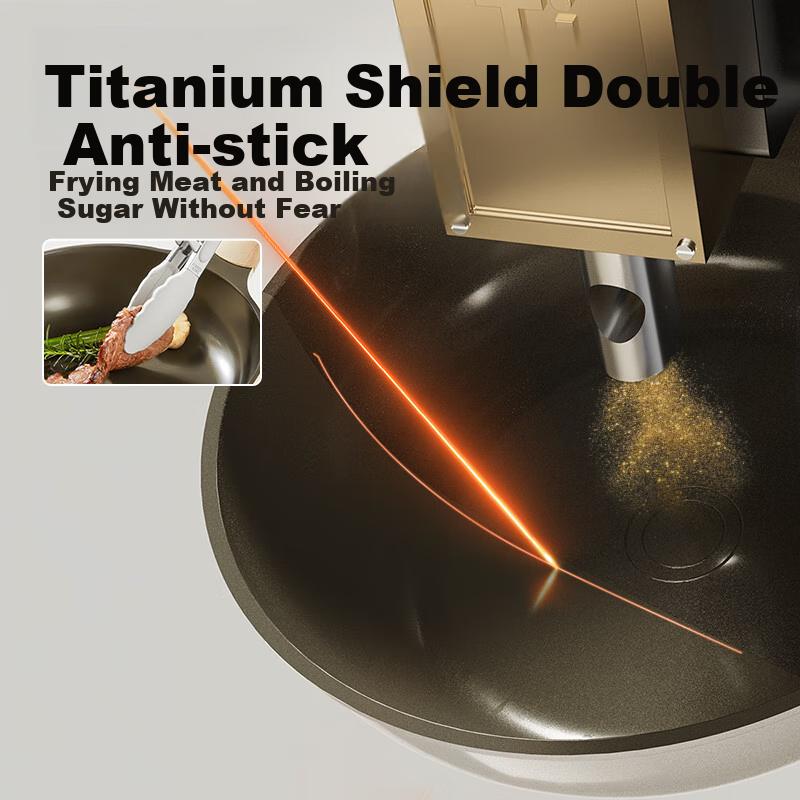 COOKER KING Titanium Shield Frying Pan, Flat Bottom Pan, Maifanshi Color Non-Stick Pan, Multifunctional Easy-Clean Low-Smoke Frying Pan, 26cm