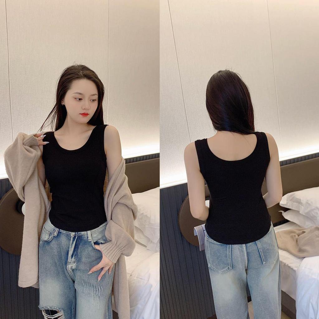 2024 Women's Pure Cotton Brushed Sleeveless Vest with Chest Pads - Slimming and Warm