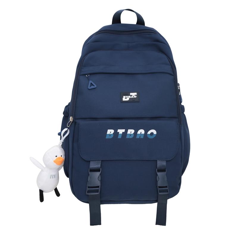 

Однотонний студентський рюкзак у студентському стилі Letter Schoolbag синій