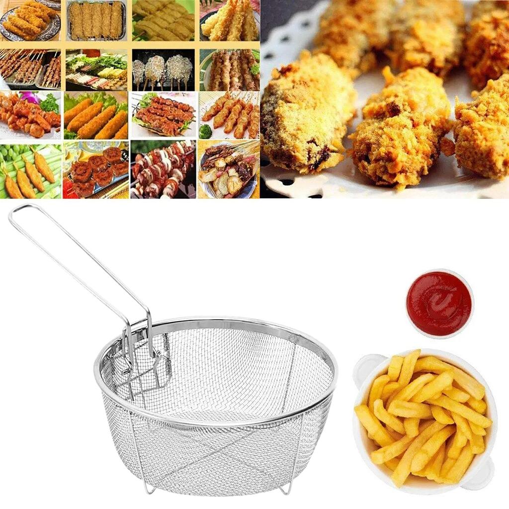 Fry Baskets Stainless Steel Frying Basket for Household Oil Separation Small Frying Basket for Draining Water French Fries Fried
