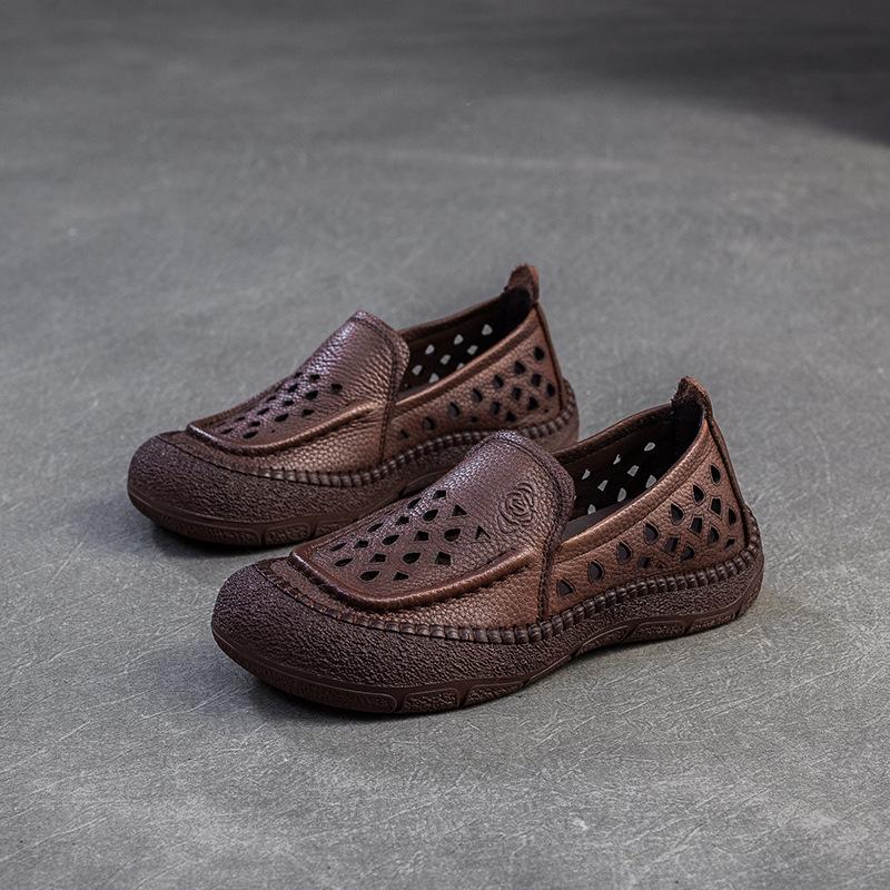 Fashion GKTINOO 2025 Spring/Summer New Hollow-out Breathable Flats Genuine Leather Comfortable Loafers Retro Versatile Women's Shoes