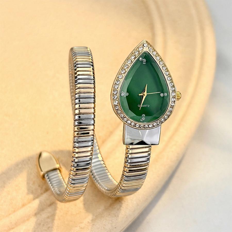 Damen Armbanduhr mit Tropfenförmigem Kopf und Schlangenförmigem Armband