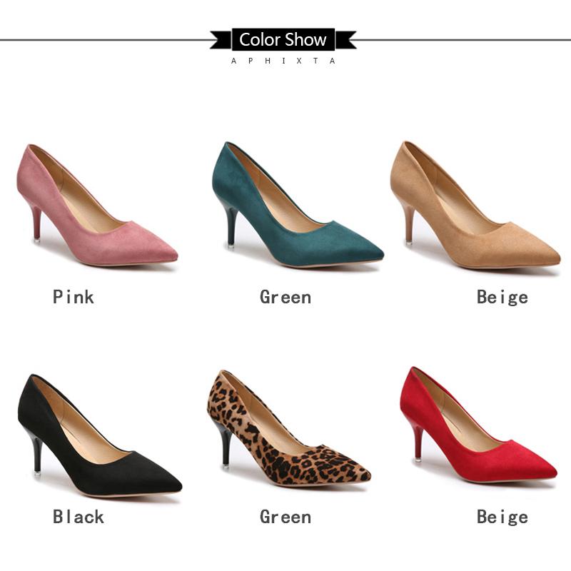 Fashion Aphixta Leopard Shoes Woman Heels Pumps High Nude 8cm Thin Heels Wedding Shoes Party Ladies Shoes Classic Pumps Big Size 44