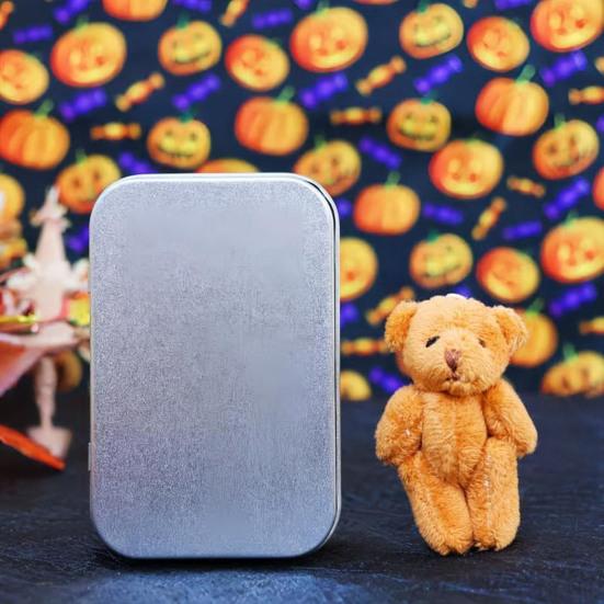 Halloween Bear In A Box for Trick or Treat Handmade Witch Bear In Box Miniature Plush Bear with Witch Hat Broom Pumpkin Cat for Halloween Party