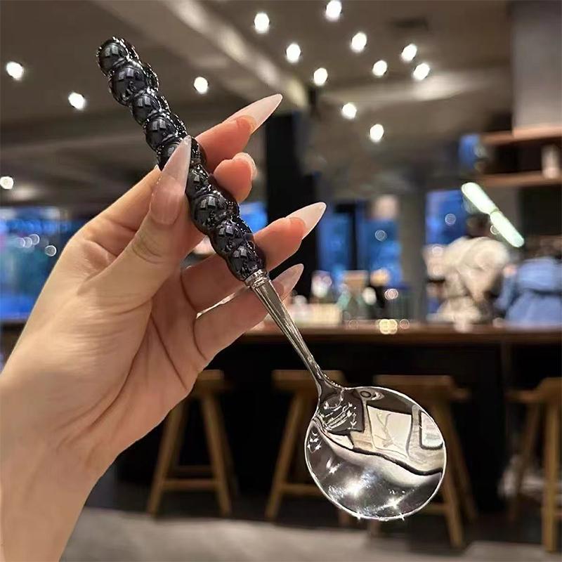 Stainless Steel Round Spoon Net Red Golden Dinner Long Handle Stirring Dessert Spoons For Kitchen Accessories Gadgets