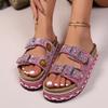 Ins New Thick-soled Hemp Rope Metal Buckle Rhinestone Cork Beach Slippers Large Size Shoes