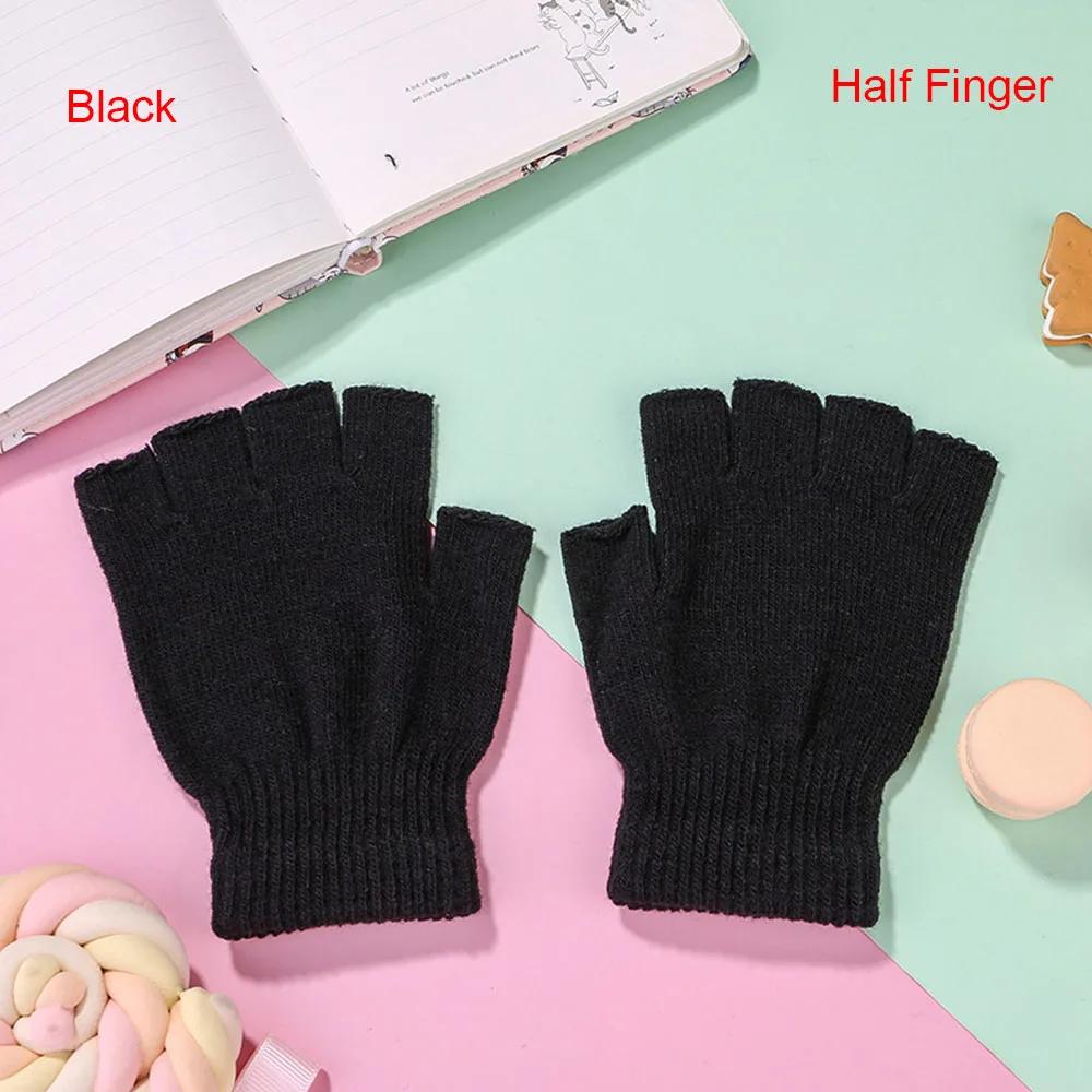 1 Pair Half Finger Fingerless Gloves Men/Women Black Warm Knitted Stretch Elastic Winter Outdoor Equipment Cycling Accessories