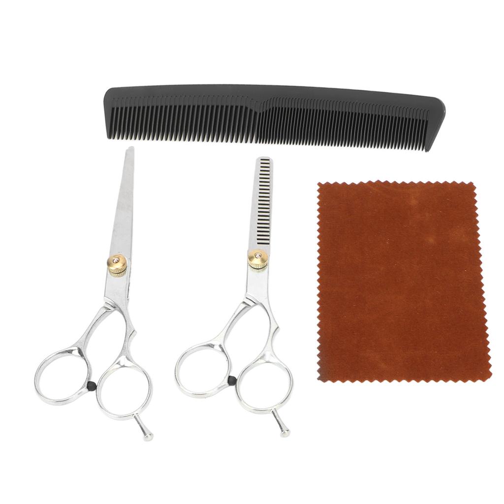 Barber Scissors Set Silver Ergonomic Design Curved Handle Professional Thinning Shears for Hair