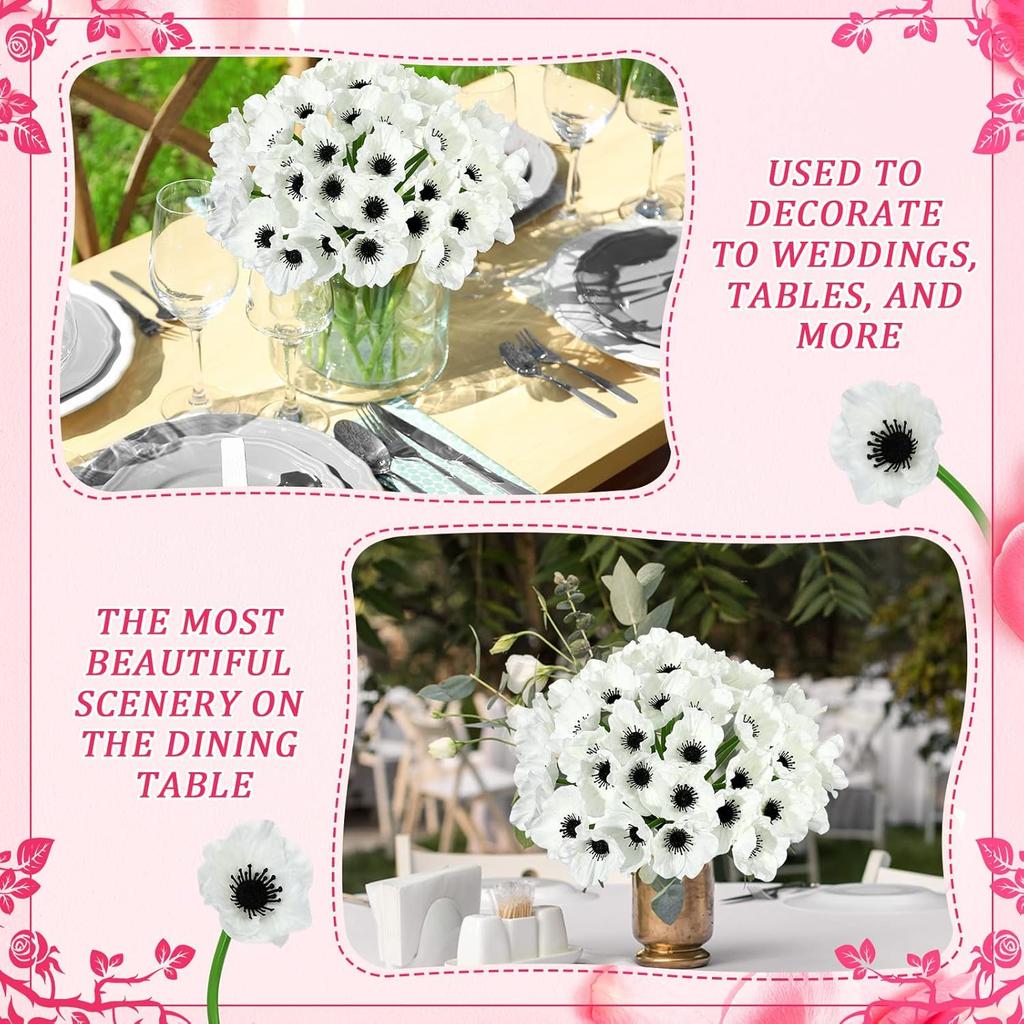 Censen 42 Pcs Artificial Poppy Flowers Bulk PU Silk Poppy Flowers 11 Inch Poppy Anemone Stems Artificial Flowers Table Centerpiece Decor for Home