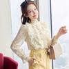 Ruffle Chiffon Shirt Sweet Chic Long Sleeve Women Blouse Print Top Stand Collar Elegant Shirts Ladies Clothes