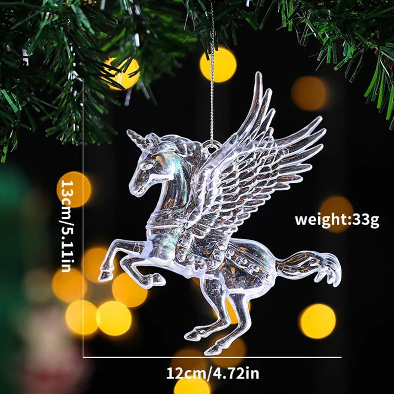 2PCS/Set Christmas Decor Crystal Acrylic Ornaments Deer Angel Xmas Tree Unicorn Hanging Pendants Navidad  New  Gift