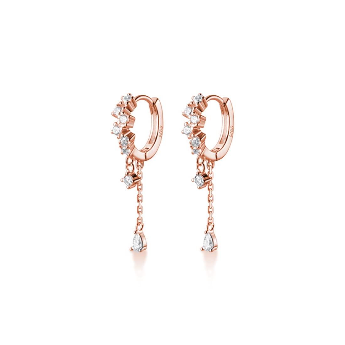 

SLUYNZ 925 Sterling Silver CZ Hoop Earrings Dangle for Women Teen Girl Teardrop Huggy Earrings Drop Water Drop Dangle Earrings