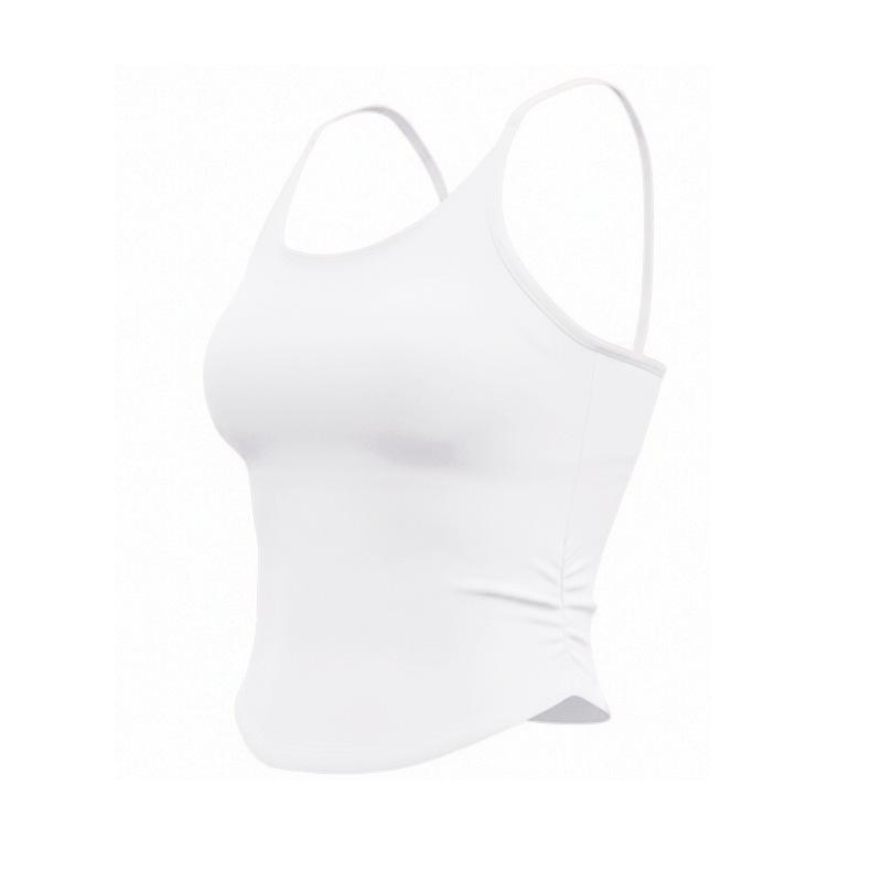 Shockproof gathering sports bra women s slim and thin one-piece with chest pad U-neck thin shoulder strap fitness yoga vest S белый