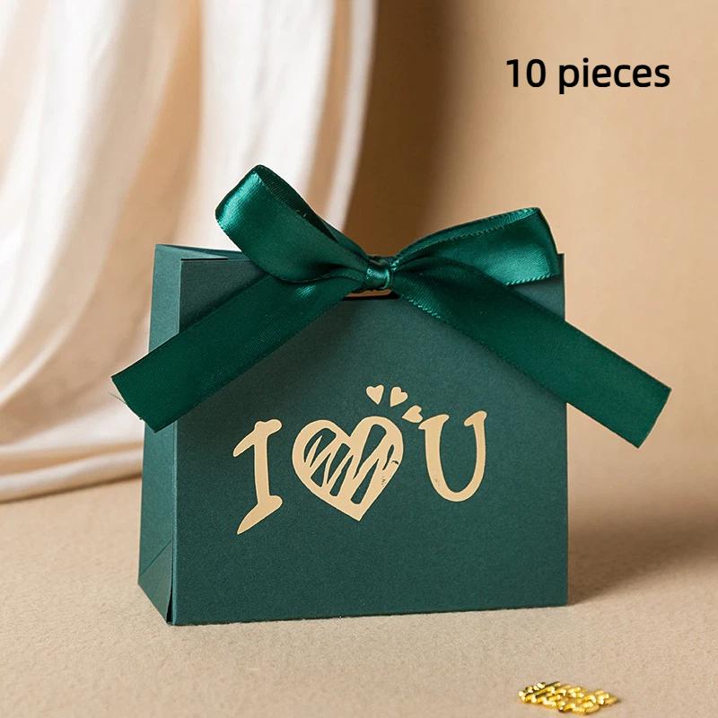 10Pcs Chocolates Gift Packaging Box Suitable For Wedding Candies And Valentine'S Day Love Wings Gold Foil Gift Box With Ribbon