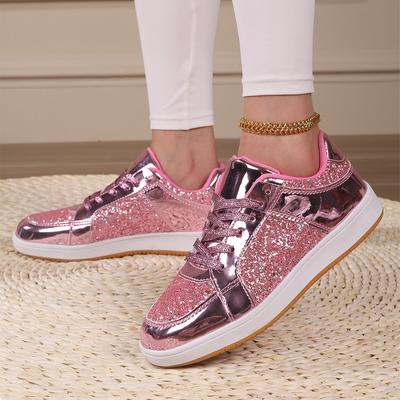 Mode Mode Sneaker Damen Trend 2025 Frühling Herbst Plateau Schnürer Strass Freizeitschuhe Designer Glänzende Damenschuhe Übergröße