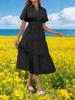 Womens V Neck Smocked Maxi Dress Short Sleeve Flowy Tiered Dress With Pockets