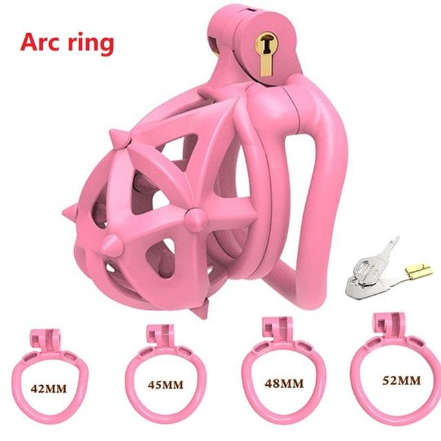 Pink Male Penis Chastity Cage Set Mini Small Bird Chastity Cage With 4 Size Cock Ring Penis Lock Bondage Slave Man Sex Toy