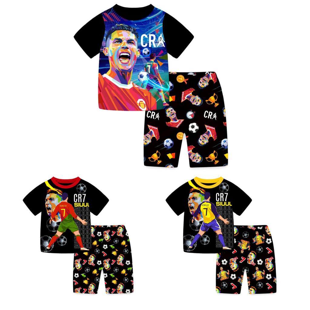 Nba Soccer Star Cr7 Print Kids Summer Cotton Tshirt And Shorts Set With Soft Fabric For Boys And Girls