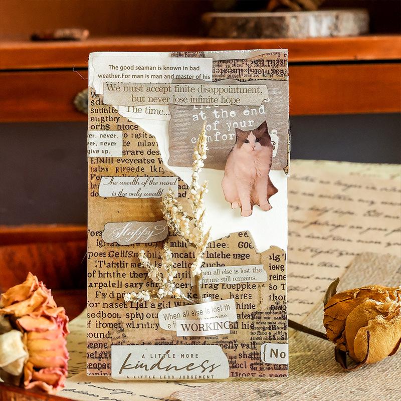 Retro Waterproof Collage Stickers - Creative English Planner Material for DIY Painting