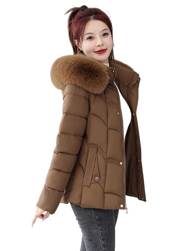 Big fur collar cotton-padded clothes women's short new winter thickened slim-fitting cotton-padded clothes, thin small cotton-padded jacket