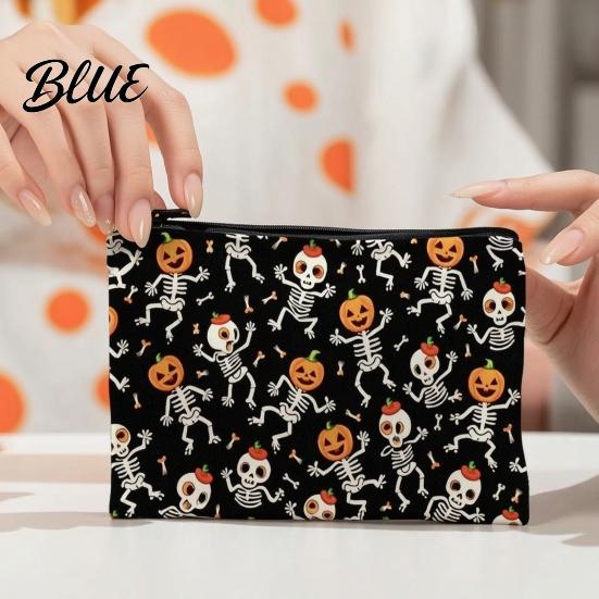 Halloween Storage Bag Bag Large Capacity Cosmetic with Pumpkin Secure Zipper Castle Skull Print Smooth Thickened Canvas Toiletry Black Pouch