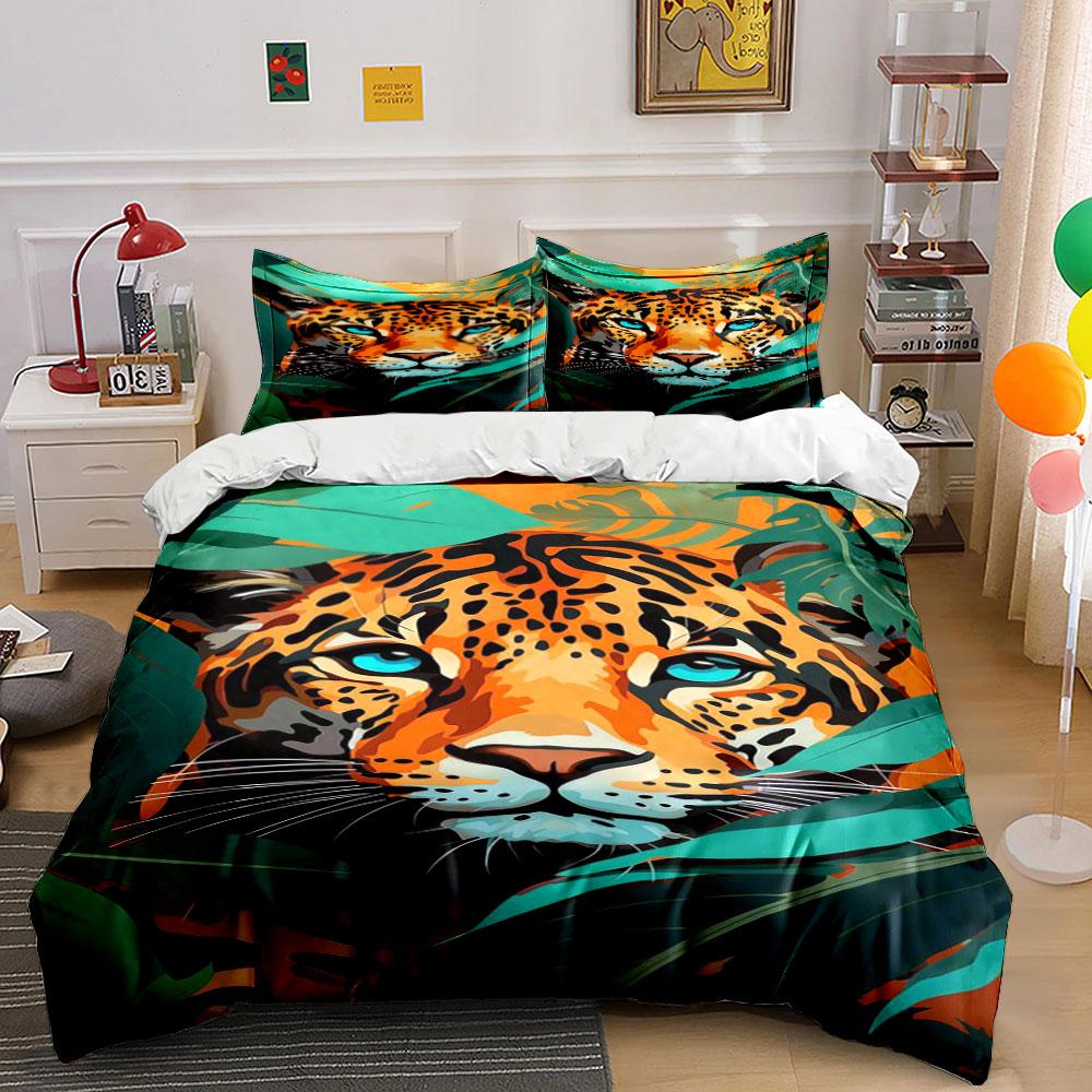 Leopard Face with Foliage. Bedding Sets Duvet Cover Sets Duvet Covers Pillowcases(1*Duvet Cover 2*Pillowcases Without Duvet Insert)