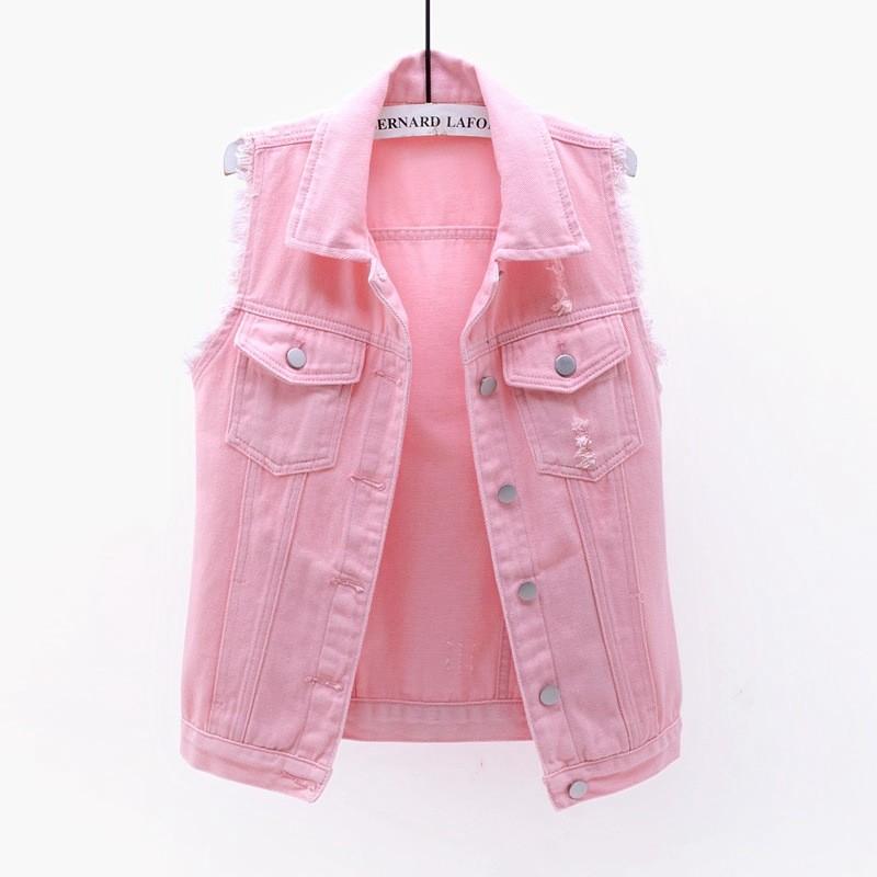 Gilet di Jeans Basic da Donna con Design Strappato Primavera Estate Slim Fit Top Casual