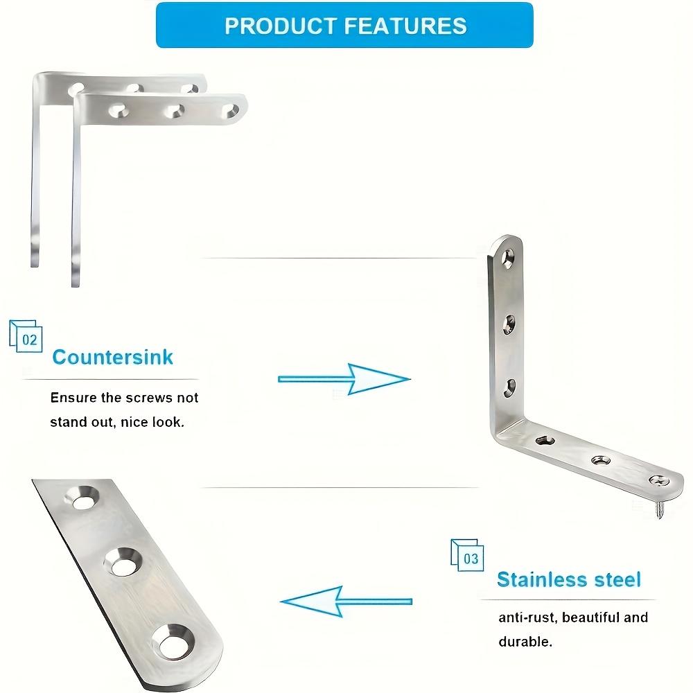 70 Pieces of 90-degree Right-angle Brackets, L-shaped Stainless Steel Fixing Parts for Supporting Furniture Connection Pieces