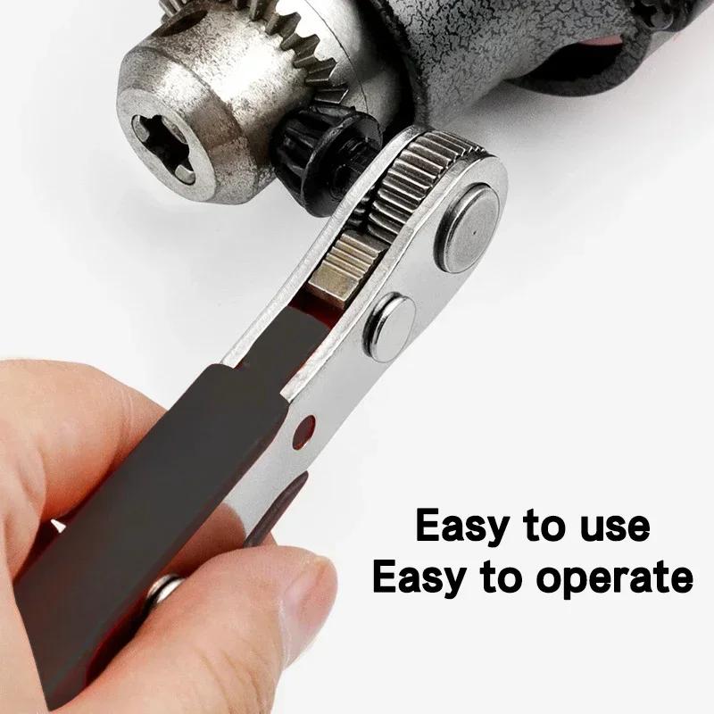 2-in-1 Multi-Functional Drill Chuck Detachable Black Screwdriver Two-Way Ratchet Square Head Wrench Tool Home Repair