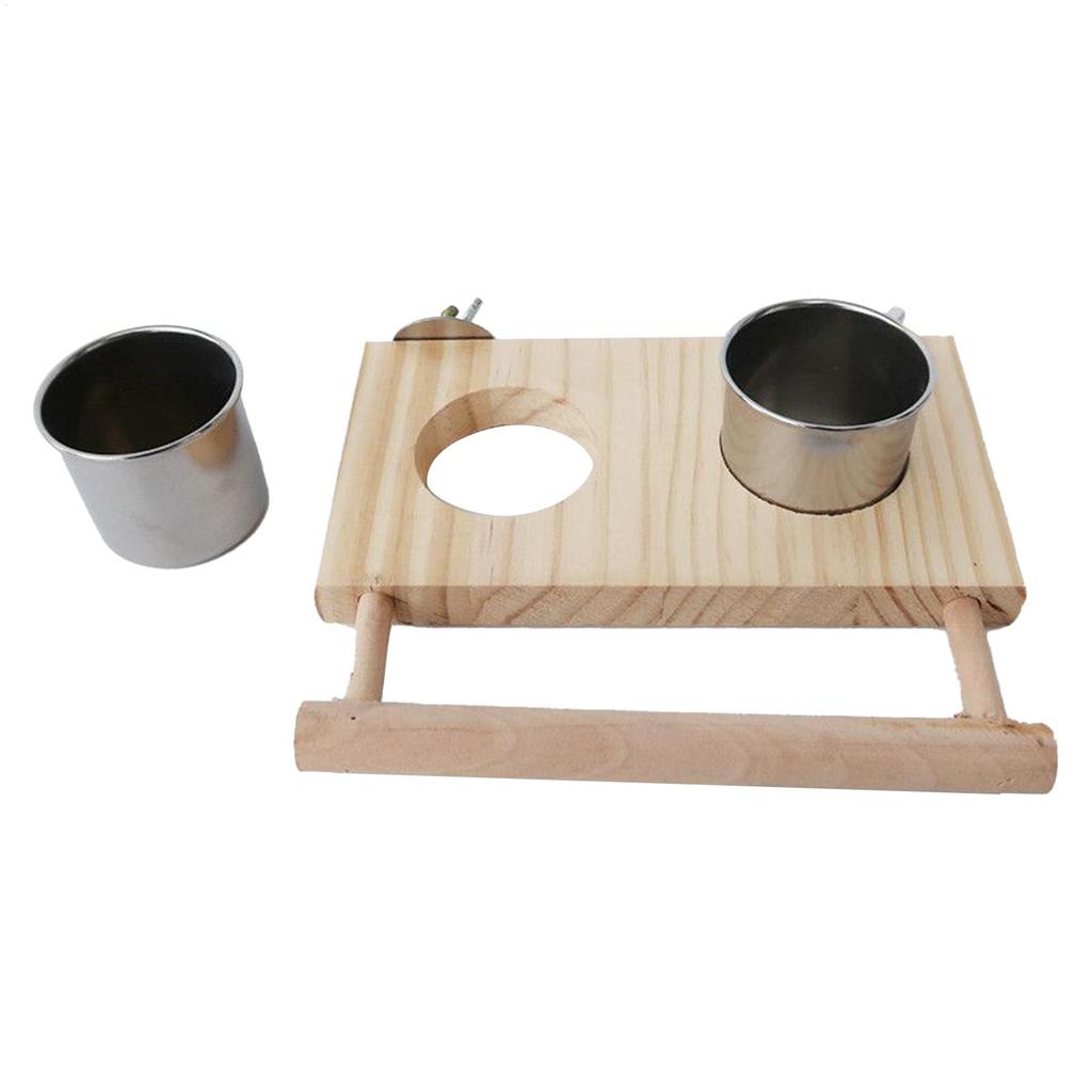 Bird Perches For Cage Bird Stand Water Feeder Conure Toys Wooden Pet Supplies With Stainless Steel Bowls For Parakeet Conure