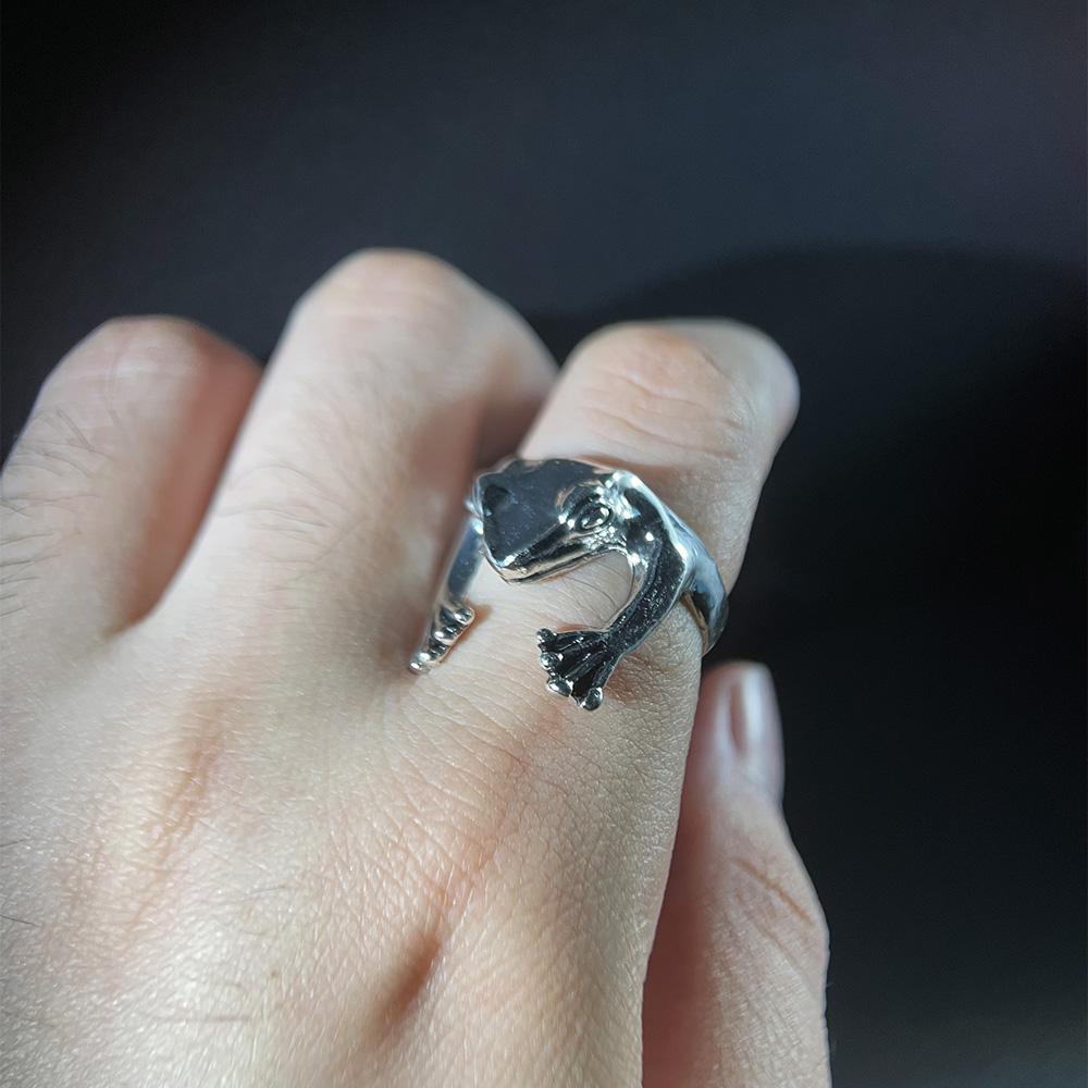 Retro Frog Series Ring For Men Women Silver Color Punk Gothic Open Ring Handmade Designer Jewelry Unisex Creative Accessories