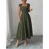 Vestido Elegante Largo de Manga Corta con Escote Cuadrado para Mujer
