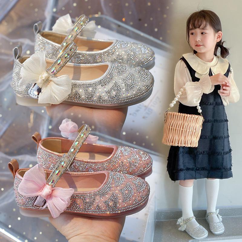 Mädchen Einzelnen Schuhe Frühling Strass Perle Kleines Mädchen Nette Schleife Prinzessin Kleine Leder