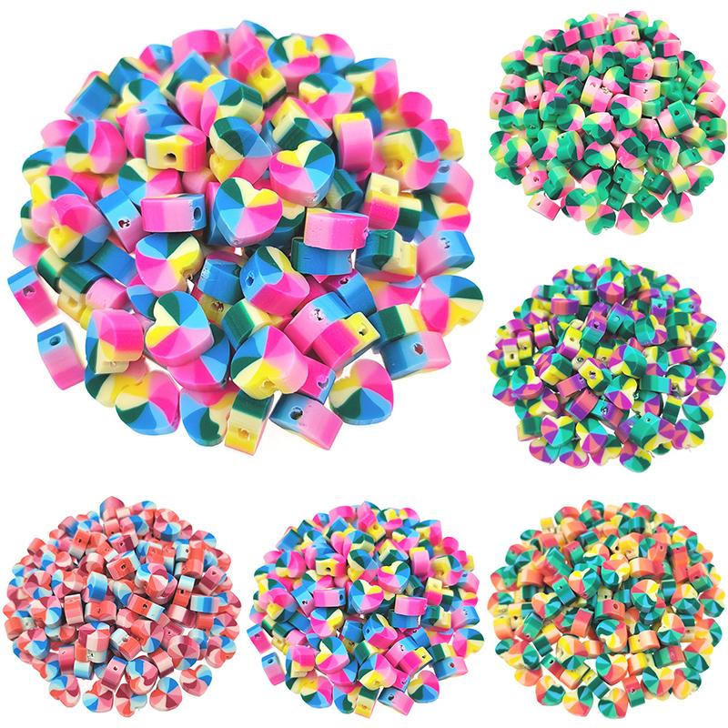 Home Party Supplies Halskette Armband Schmuckzubehör Mix Design DIY Kinder Polymer Clay Perlen Spacer 10 Stück herzförmige Scheiben