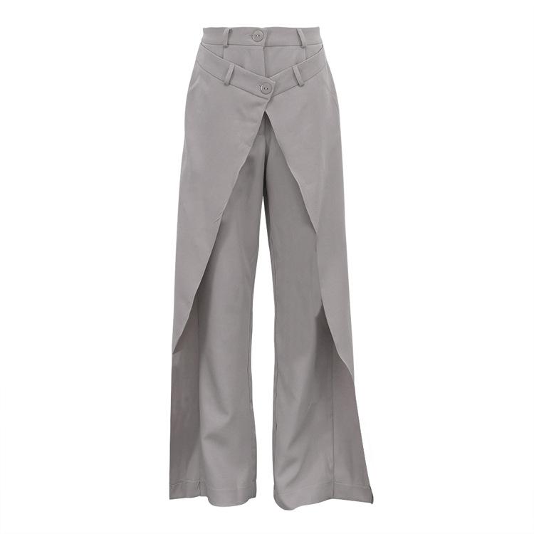 

women s high waisted irregular layered wide leg pants loose fit solid casual long trousers L сірий колір