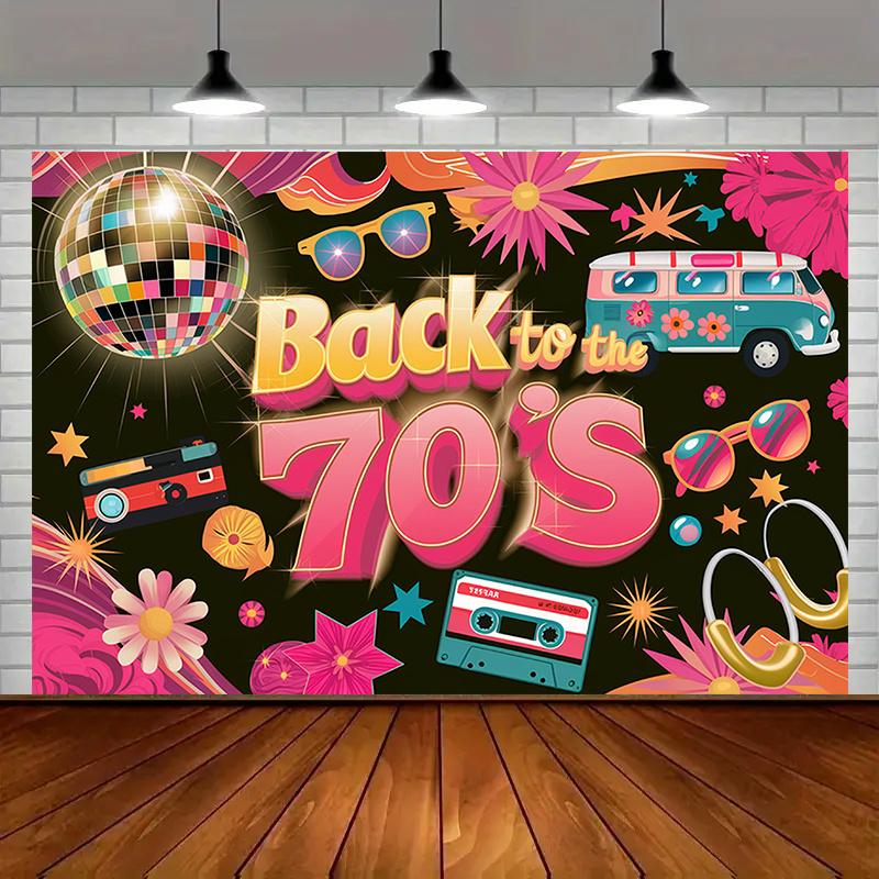 Zurück in die 70er Discokugel Kassette Sonnenbrille VW Bus Party Kulisse Wandteppich Retro Musik Wanddekor Geburtstagsfeier