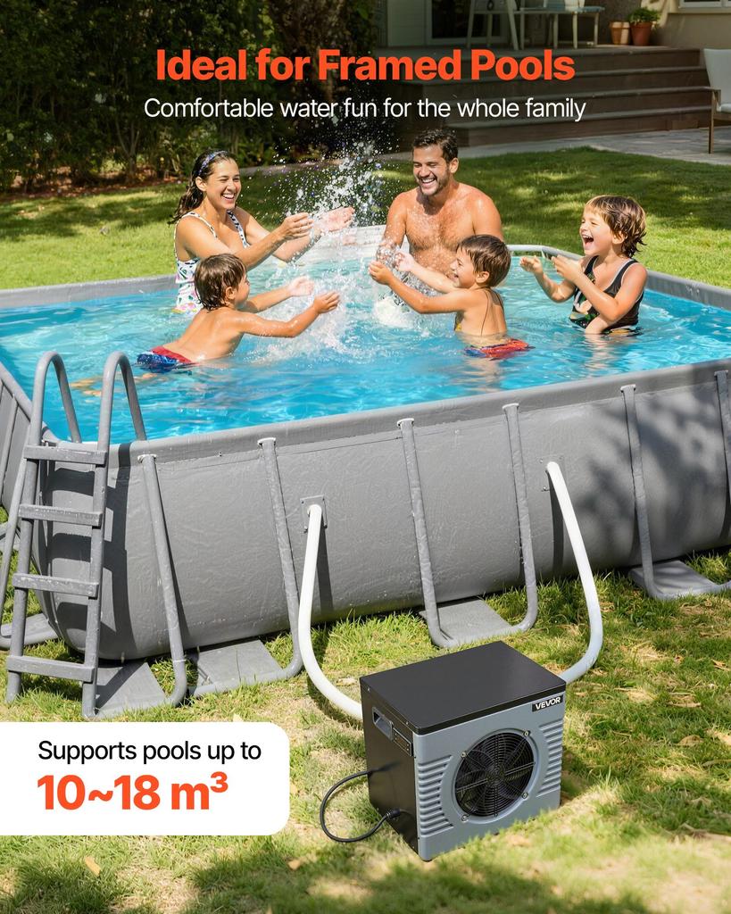 VEVOR 4920 W Pool Heat Pump, Electric Pool Heater for Above Ground Up To 18 M³, Max COP 5.29, Low Noise, GFCI Protection