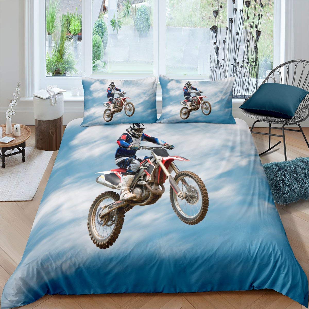 

Comforter Motocross Bedding Set Full Motorcycle Racer Comforter Extreme Sport Dirt Bike Motor Vehicles Biker Comforter (quilt)-EU Single(135*200cm)3pcs