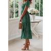 Women's French Vintage Floral Print Midi Dress Square Neck Puff Short Sleeve High Waist Chiffon Tiered Summer Casual Holiday Party Ladies Dress
