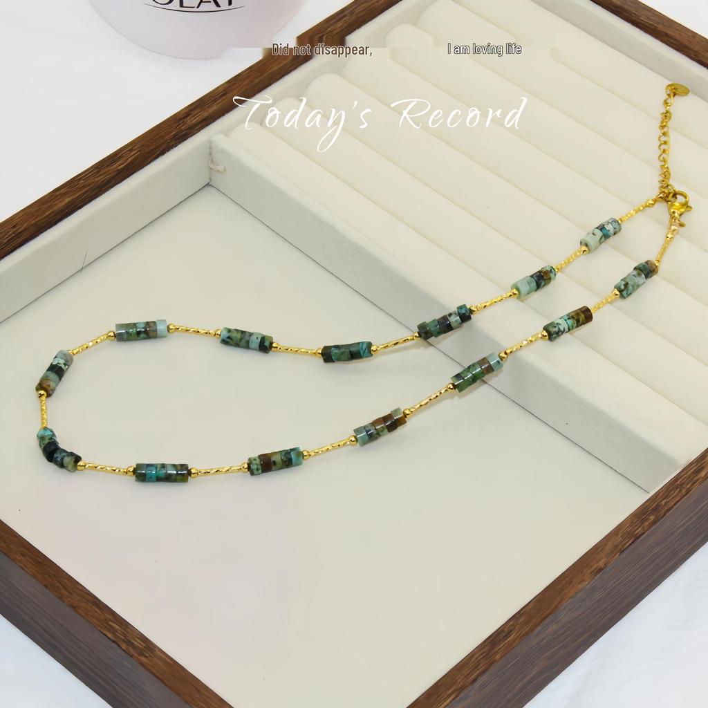 Tigerauge Perlenkette: Hochwertige Luxus-Claviculakette aus Titanstahl mit Naturstein für Herbst/Winter.