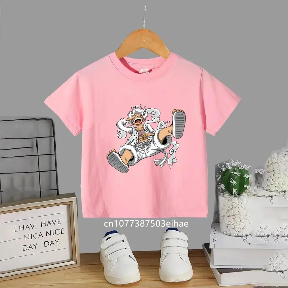 Kids TShirt One Piece Luffy Anime Summer Y2K Clothes Harajuku Women Oversized Short Sleeves Tee Casual Cotton Tops Streetwear