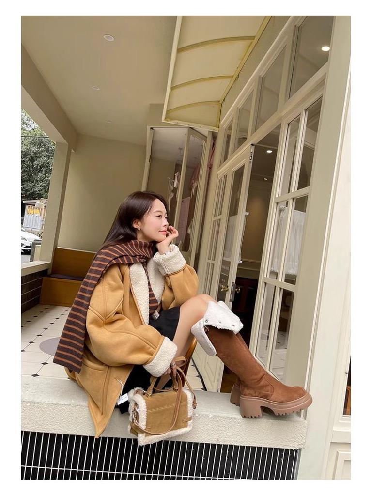 2025 Versatile Thick-Soled High-Heeled Martin Boots with Turn-Down Collar and Soft Sole - Stylish Spring & Autumn Fashion