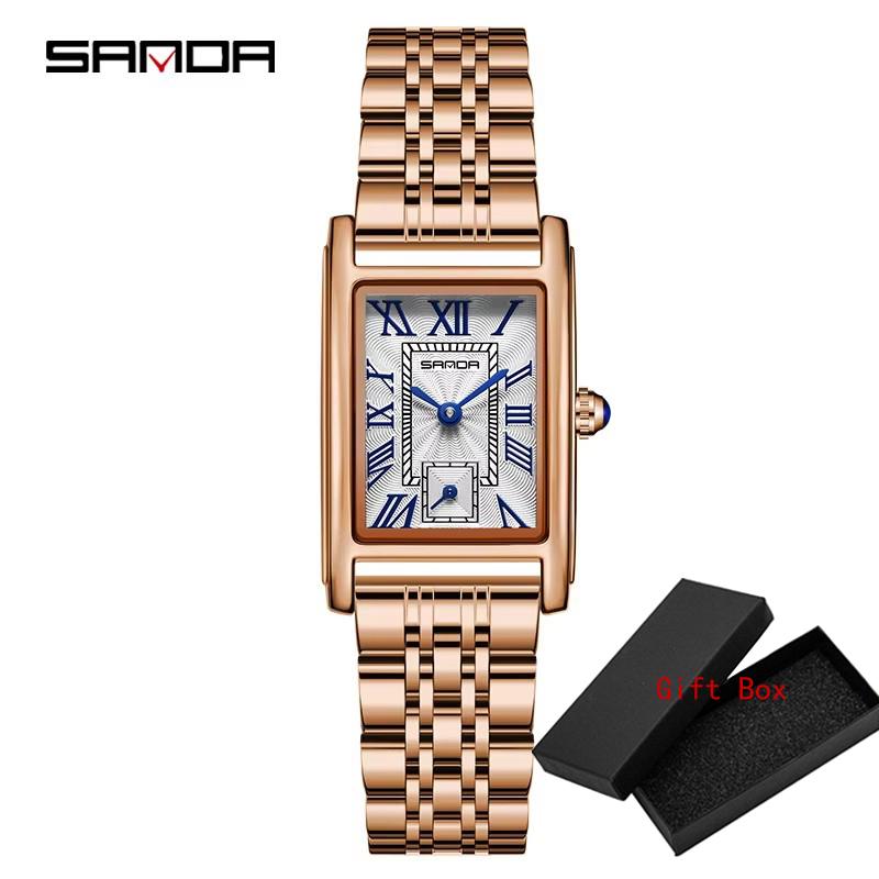 Fashion Sanda Top Brand Elegant Design Rectangle Dial Water Resistant Quartz Movement Business Gift Women Analog Wrist Watches
